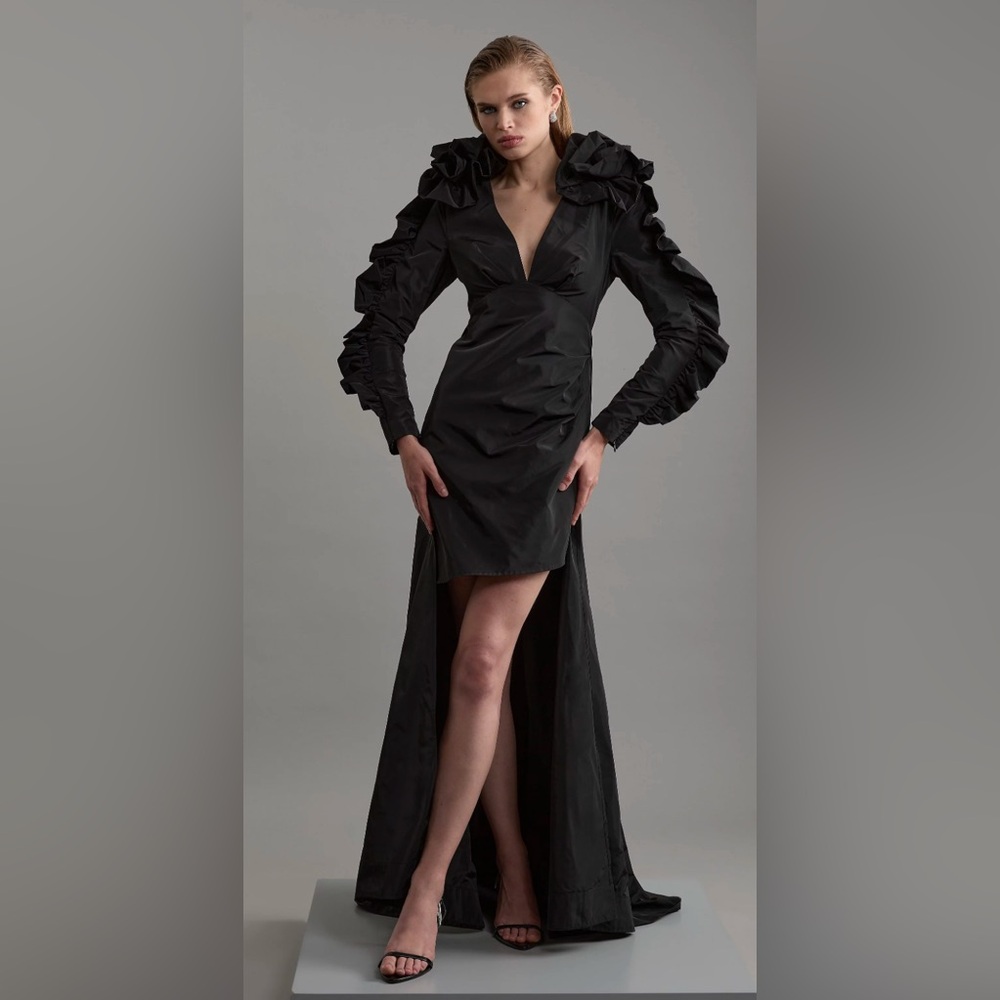 Black Taffeta Rosette Mini Dress w/ Train (NWT) size 2